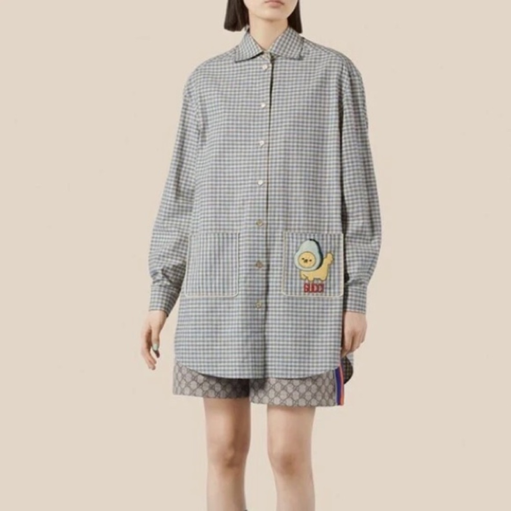 Gucci Gingham Embroidered Cotton Oversized Shirtdress or Tunic Size 38 - Picture 4 of 13